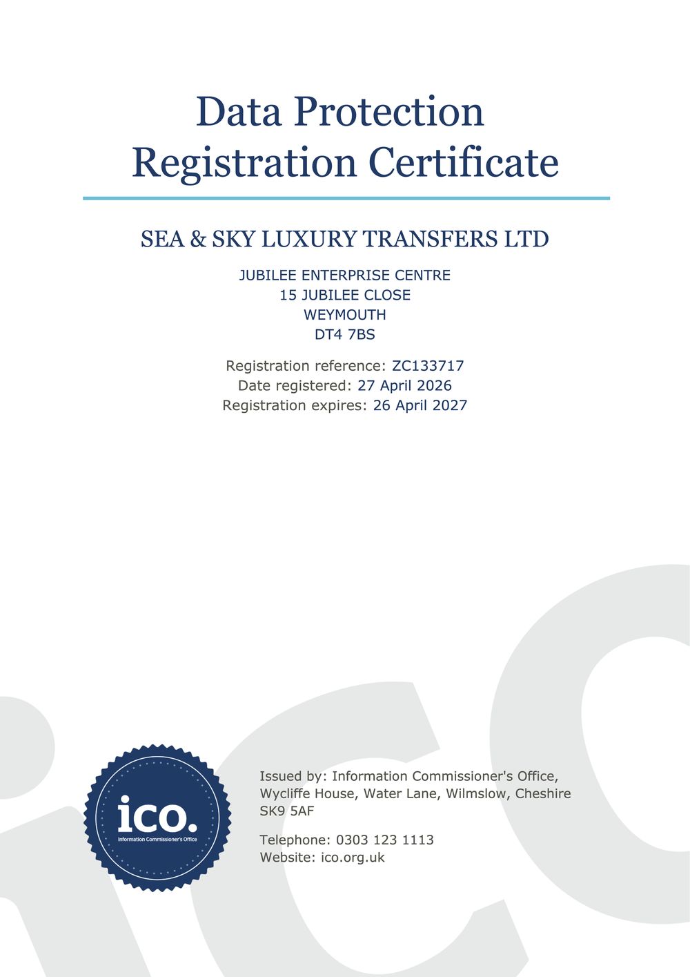 ICO certificate of data protection registration