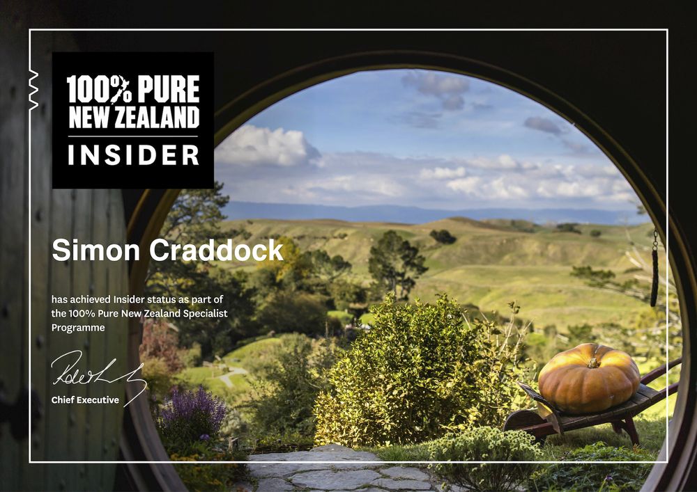 100 percent Pure New Zealand Specialist certificate