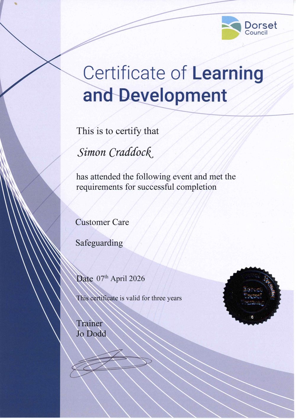 Dorset Council safeguarding and customer care certificate