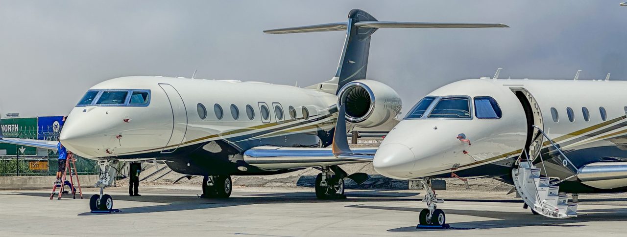 Private jets on the apron at a business aviation terminal